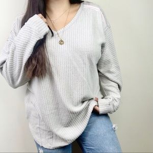 Thermal Comfy Neutral Top Oversized Large Waffle Knit Kori America NWT